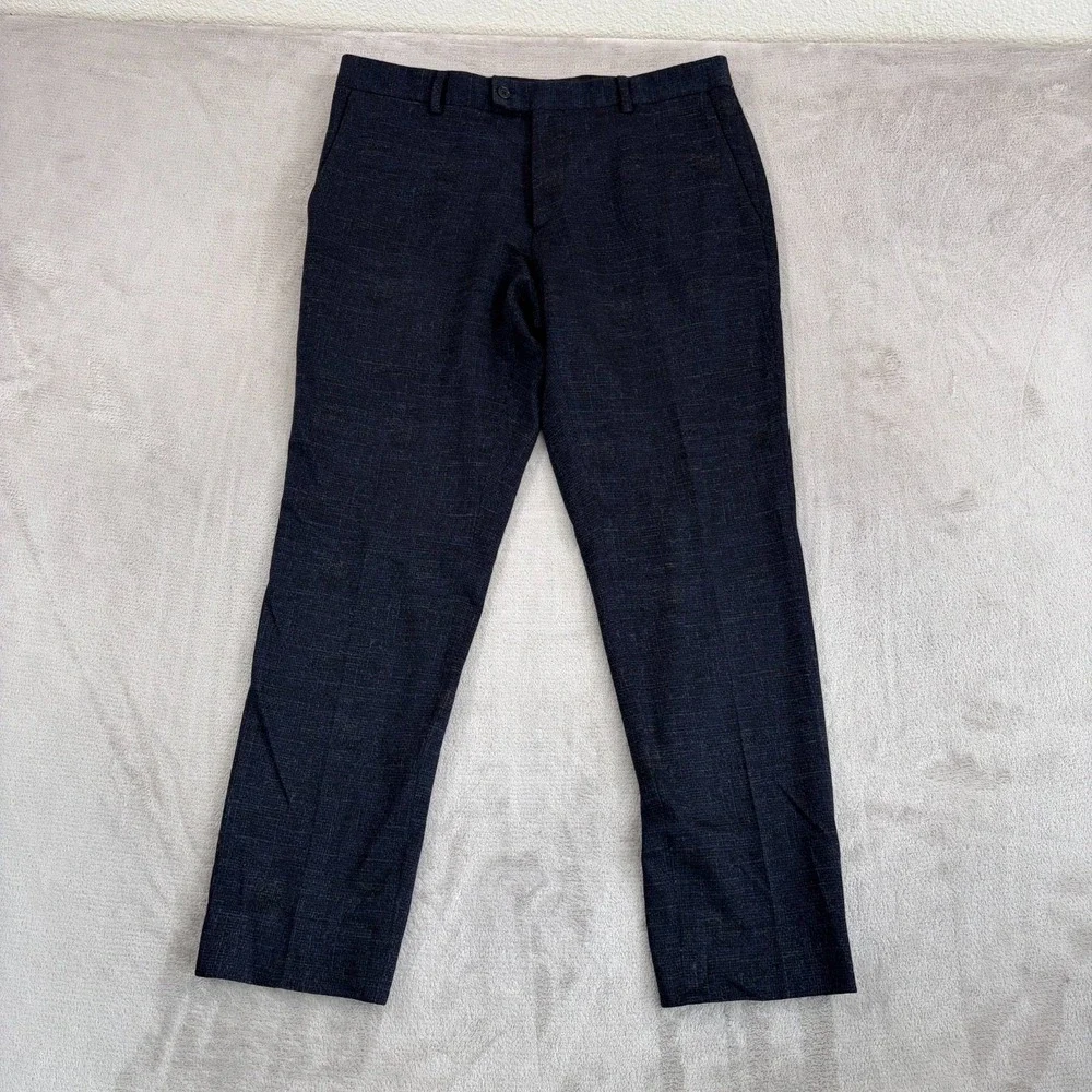 John Varvatos Virgin Wool Blend Trouser Pants Men 34x30 Blue Grey Pattern Italy‎
